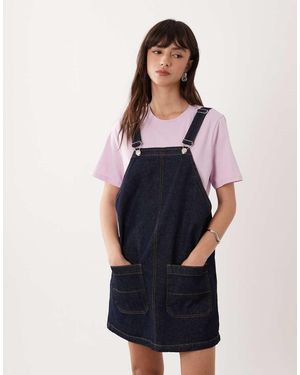 Miss Selfridge Denim Pinafore Dress With Buckle Detail - Blue