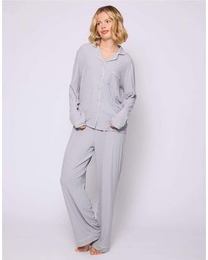 Loungeable Pijama Clásico De Camisa De Manga Larga Y Pantalones Largos De Canalé De - Morado