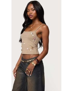 Edikted Malia Flower Applique Tank Top - Brown