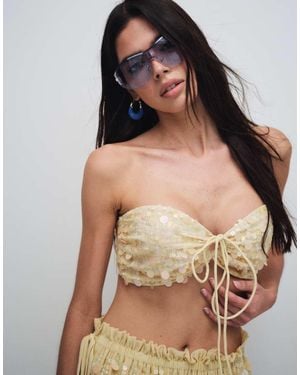 Miss Selfridge Beach Sequin Ruched Bra Top - Yellow