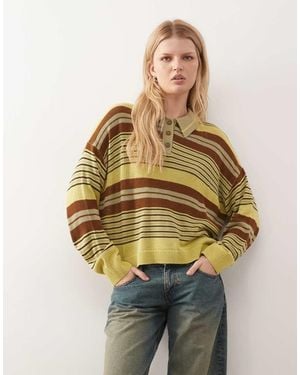 Reclaimed Vintage Oversized Knit Polo Jumper - Natural
