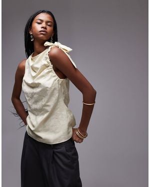 TOPSHOP Jacquard Ruch Shoulder Sleeveless Top - Gray