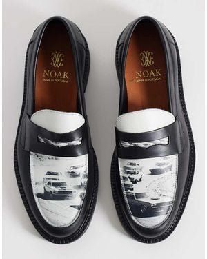 Noak Mocasines Penny Hechos En Portugal Con Gráfico De Cuero - Negro