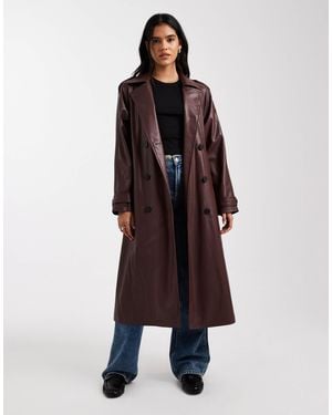 ONLY Faux Leather Maxi Trench Coat - Multicolour