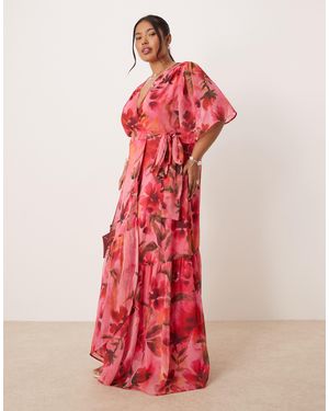 Hope & Ivy Plus – geblümtes maxi-wickelkleid - Rot