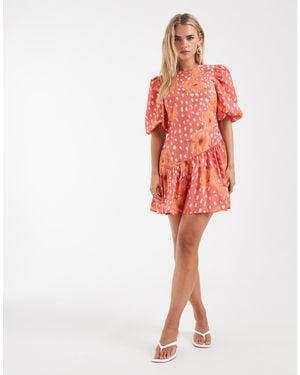 Never Fully Dressed Petite Poppy Puff Sleeve Mini Dress - Red