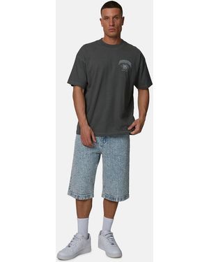 Good For Nothing Baggy Jacquard Washed Denim Shorts - Blue