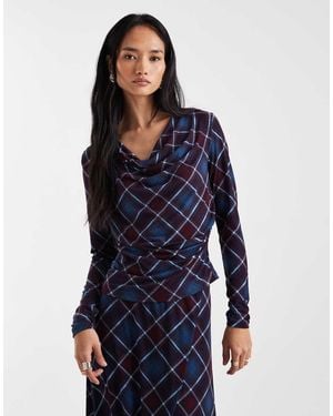 Vero Moda Drape Front Long Sleeve Top - Blue