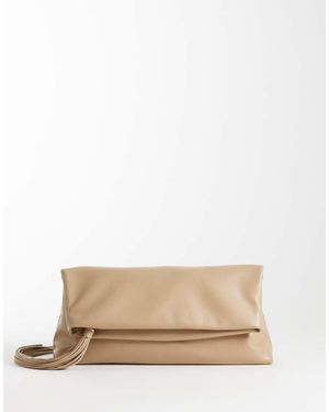 ASOS Tassel Zip Top Flap Clutch - Natural