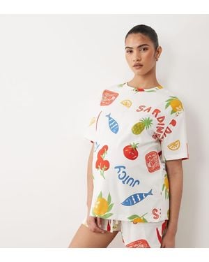ASOS Asos Design Maternity Sardine Summer Print Short Sleeve Tee & Short Set - White
