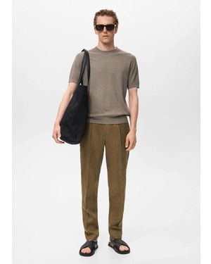 Mango Pantalones Marrones De Corte Slim De Lino De - Marrón