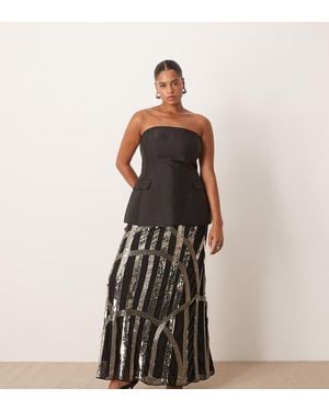 ARRANGE Curve Deco Linear Embellished Maxi Skirt - Black
