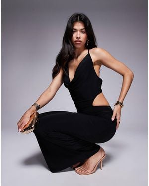 Missy Empire Double Sculpted Slinky Cowl Neck Cut Out Detail Open Back Maxi Dress - Blue