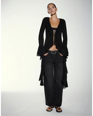 Pull&Bear Long Ruffle Kimono - Black
