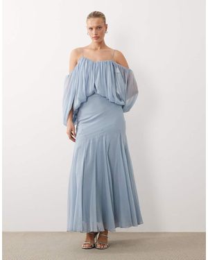ASOS Blouson Bodice Maxi Dress With Split Sleeve And Volume Godet Skirt - Blue