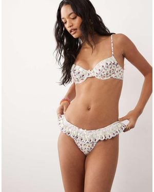 For Love & Lemons Cherry Mae Frill Detail Bikini Bottom Co-Ord - Brown