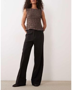 Miss Selfridge Seam Detail Wide Leg Tailored Trousers With Turn Up Hem - Black