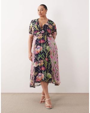 Hope & Ivy Plus Wrap Bust Midi Day Dress - Pink