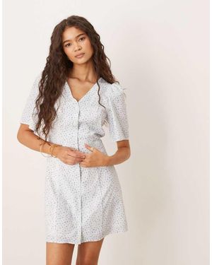 Glamorous Short Sleeve Button Up Tea Dress - White