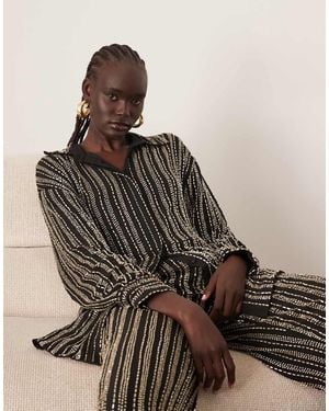 ARRANGE Linear Beaded Oversized Shirt Co-ord - Brown