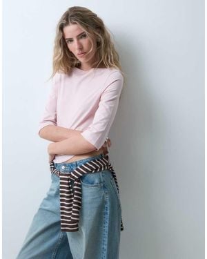 ASOS Top Con Scollo A Barchetta, Fondo Arrotondato E Maniche A 3/4 - Blu
