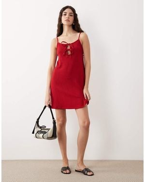 ASOS Textu Strappy Mini Dress With Tie Detail Front - Red