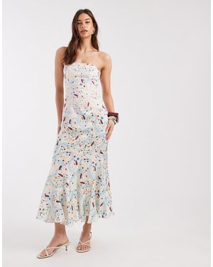 laagam Vestido Midi Con Estampado De Lunares Y Escote Palabra De Honor Polly De -Blanco