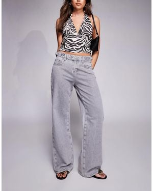 Princess Polly Scheana Low Rise Waist Buckle Detail Wide Leg Jeans - Purple