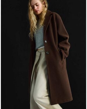Bershka Long Soft Coat - Brown