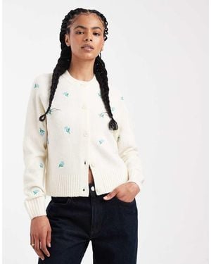 Threadbare Cárdigan Con Bordado Floral Integral Y Pespuntes En Contraste De -Blanco
