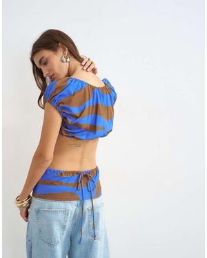 TOPSHOP Stripe Ruched Back Cut Out Top - Blue