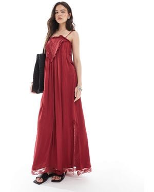 Miss Selfridge Lace Detail Maxi Slip Dress - Red