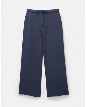 Pull&Bear Textured Crinkle Wide Leg Trouser - Blue