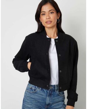 Threadbare Brushed Cropped Bomber Jacket - Black