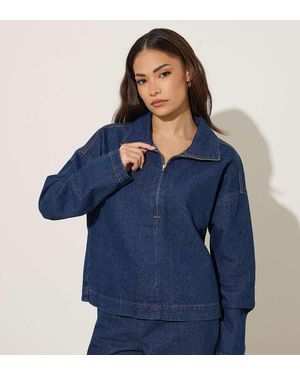 PixieGirl Petite Denim Quarter Zip Top - Blue