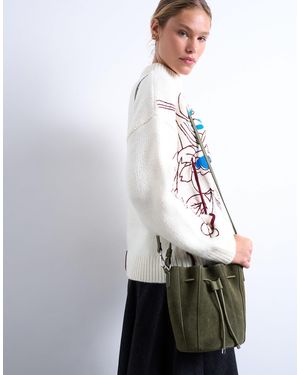 TOPSHOP Colette Real Suede Bucket Bag - White
