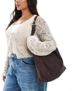 Glamorous Grote Tote Tas Van Imitatiesuède Met Gesp - Grijs