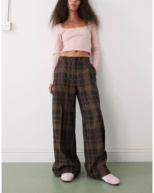 Monki Mid Waist Wide Leg Tailored Trousers - Grey