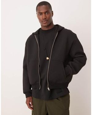 ASOS Heavyweight Scuba Boxy Oversized Zip Through Hoodie - Black