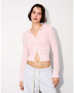 Bershka Fine Hooded Cardigan - White