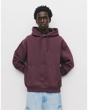 Pull&Bear Felpa Basic Con Cappuccio - Viola