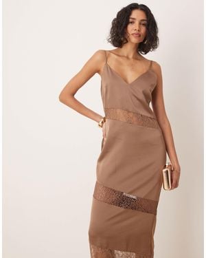 Pretty Lavish Lace Insert Slip Maxi Dress - Brown