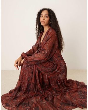 Mango Chiffon Maxi Dress - Brown