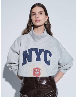 ASOS Felpa Varsity Oversize Con Collo A Imbuto Nyc - Grigio