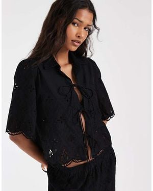 ONLY Embroidery Details Tie Front Top Co-Ord - Black