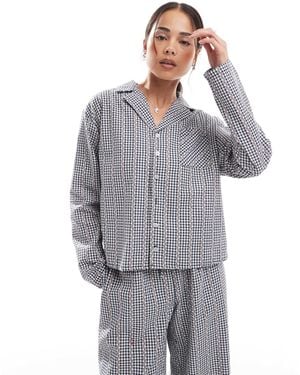 Daisy Street Long Sleeve Pajama Button Up Shirt - Gray