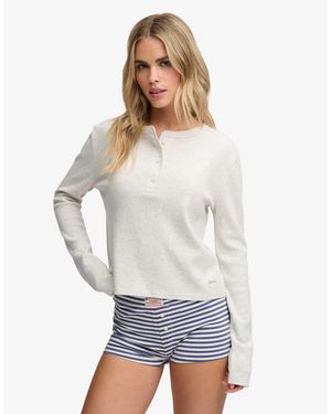 Superdry Athletic essential waffel-longsleeve mit knopfleiste - Weiß