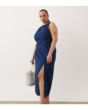 ASOS Asos Design Curve Denim Fitted Midi Dress - Blue