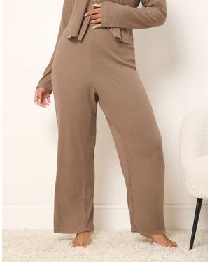 Yours Clothing Ribbed Wide Leg Trousers - Natural