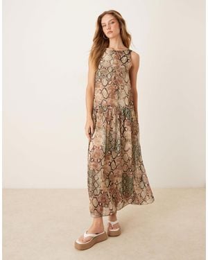 ASOS Drop Waist Chiffon Maxi Dress - Natural